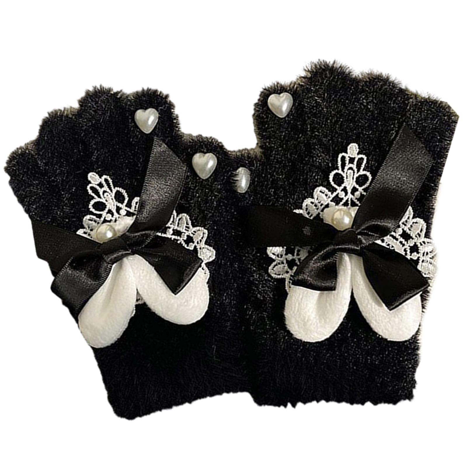 

Winter Knit Gloves with Cute Rabbit Ear Couple Full Finger Gloves Thicken Outdoor Cycling Skiing Gloves Keep Warm чорний