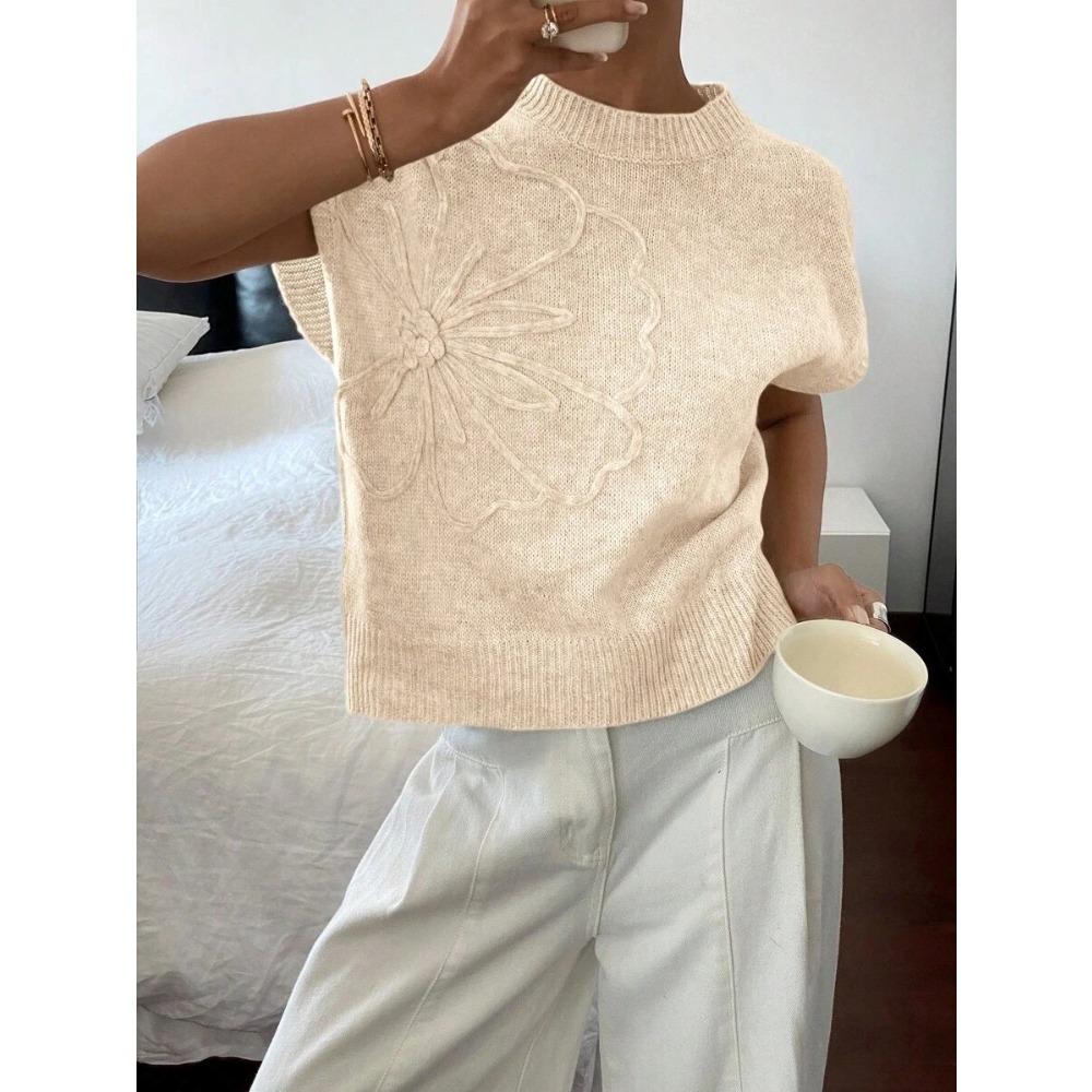 

VAYLA Элегантный вязаный жилет с 3D цветочным узором и круглым вырезом для женской одежды XL бежевый