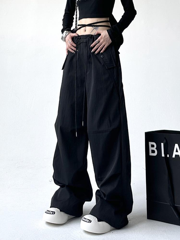 Spring & Autumn Women's Wide-Leg Pants: Elegant, Loose, Floor-Length Sports Trousers in American Style.