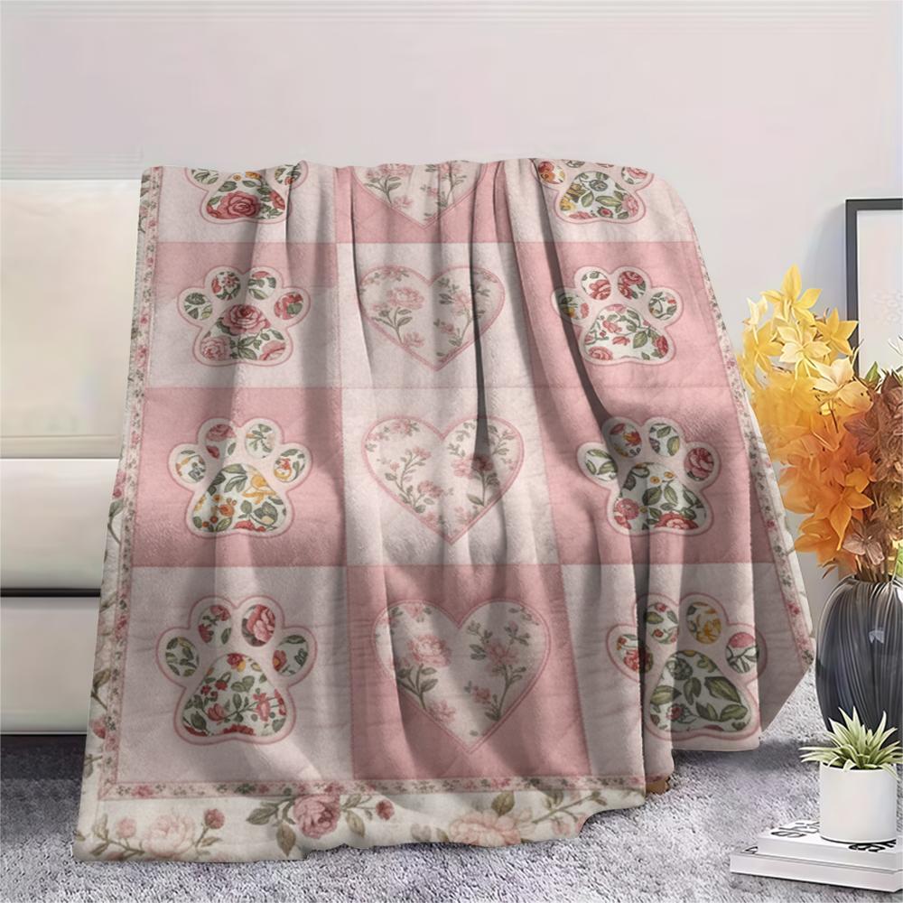 1Pc Cute Patchwork Print Flannel Blanket, High quality Comfortable for All Seasons, Home Decor, Warmth and Comfort, Perfect for Christmas Gifts65
