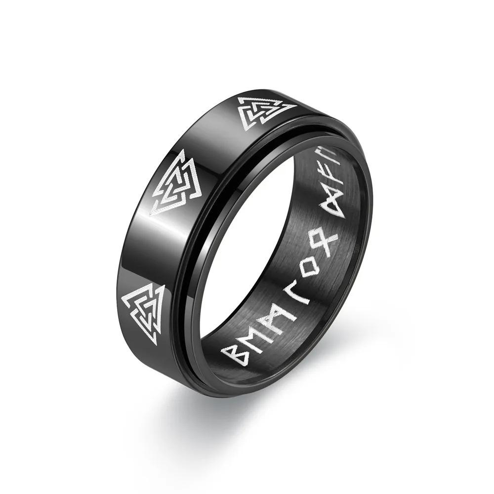 Vintage Viking Rune Rings For Men Women Retro Viking Stainless Steel Rotatable Fidget Anxiety Spinner Ring Retro Amulet
