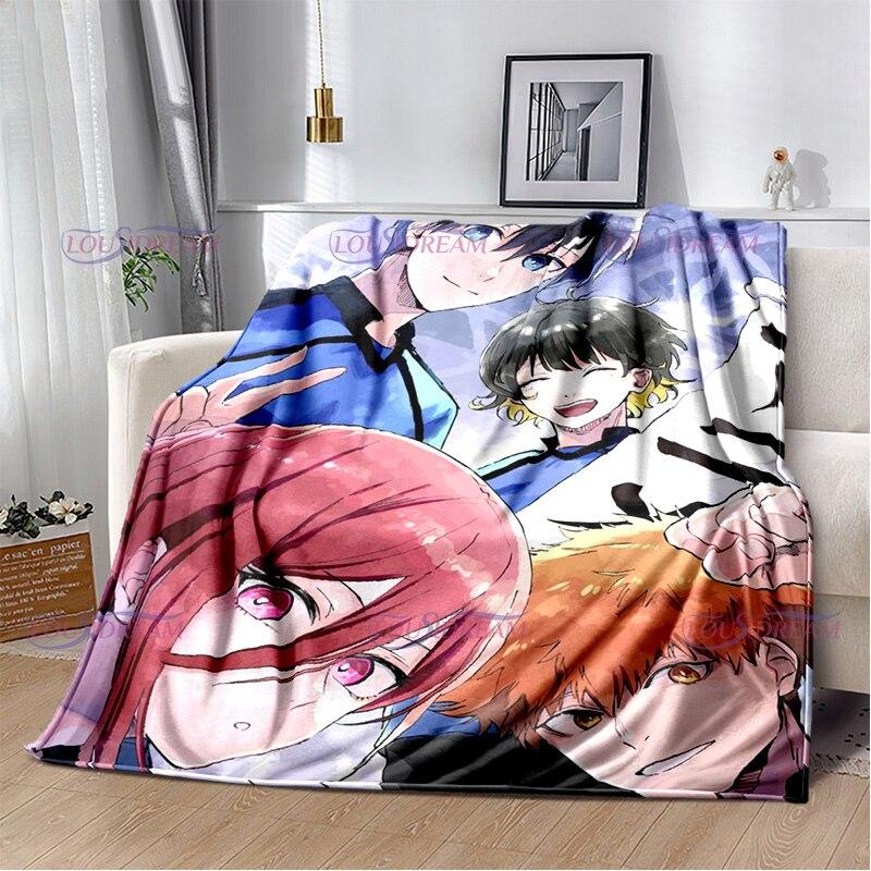 Manta con cierre azul de dibujos animados japoneses, manta cálida de felpa acogedora para el hogar, para cama, sofá, regalos ligeros para niños