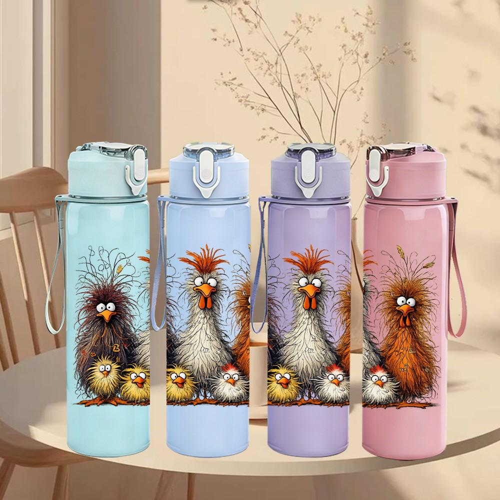 1PC Fluffy Bird Farm Animal Group Print 750ml Color Plastic Sports Water Bottle Leakproof Flip Straw Lid Suitable for Sports Office Home Use