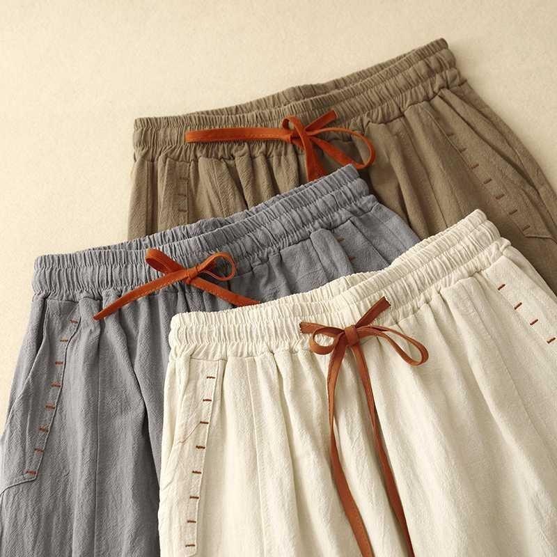 Summer new literary cotton and linen loose skirt pants casual nine-point linen wide-leg pants