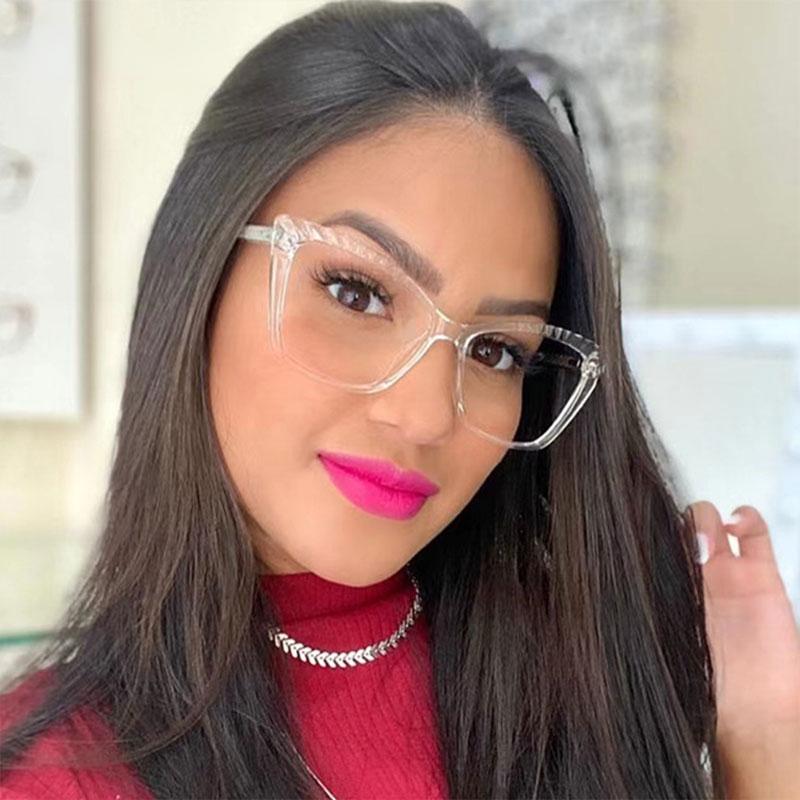 New Fashion Cat Eye Anti Blue Light Glasses Women TR90 Computer Eyeglasses Crystal Cut Frame