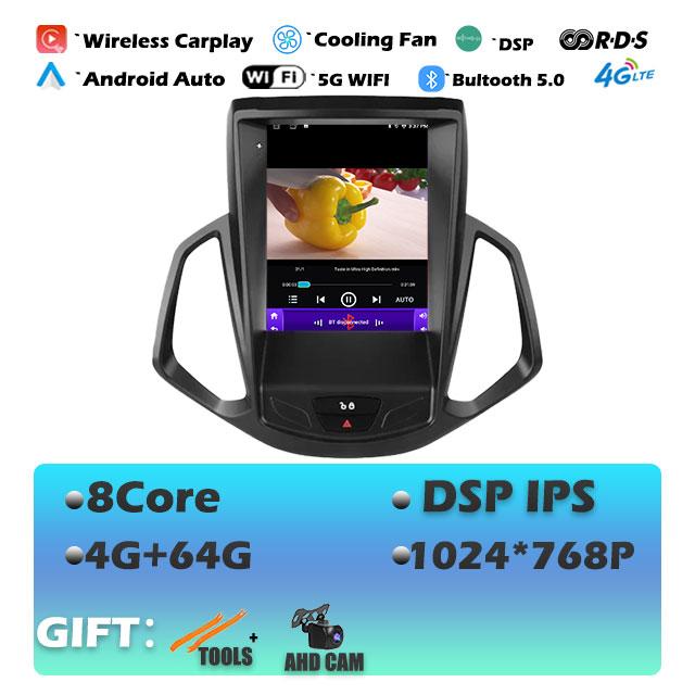 9.7 Lnch For Ford EcoSport 2013-2017 Android 14 Car Radio Auto Multimedia Player IPS Tesla Vertical GPS Carplay Stereo DVR