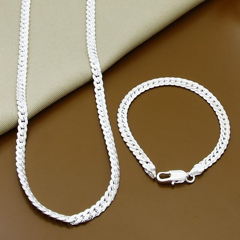 S925 Sterling Silver Gold/Solid Silver 8/16/18/20/22/24 Inch Side Chain Necklace for Women Man Fashion Jewelry Gifts
