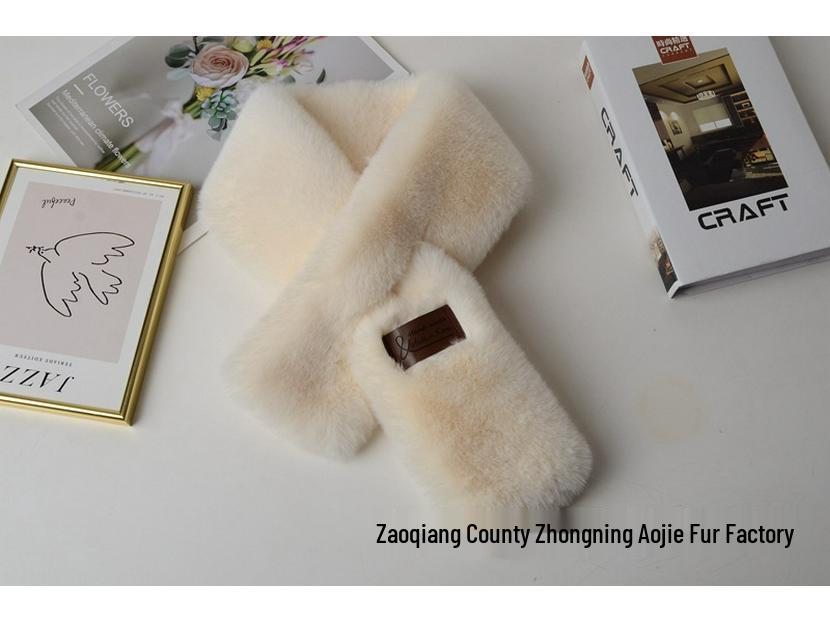 

Плюшевый снуд-шарф из искусственного кроличьего меха в корейском стиле для женщин с кожаной этикеткой 90CM