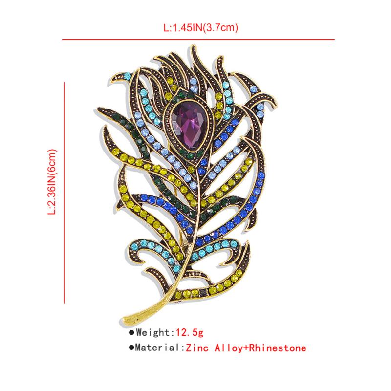 RUI RUI YU Women Vintage Feather Brooch Crystal Gold Metal Accessory for Clothes