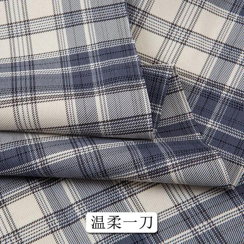 Summer Plaid Fabric Fine Opaque By The Meter for JK Uniform Clothes Dresses Hair Accessories DIY Sewing Cloth Textile Blue Green