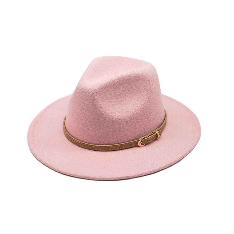 Autumn And Winter British Style Men And Women Woolen Soft Felt Hat Big Eave Hat Classic Khaki Belt Woolen Top Hat