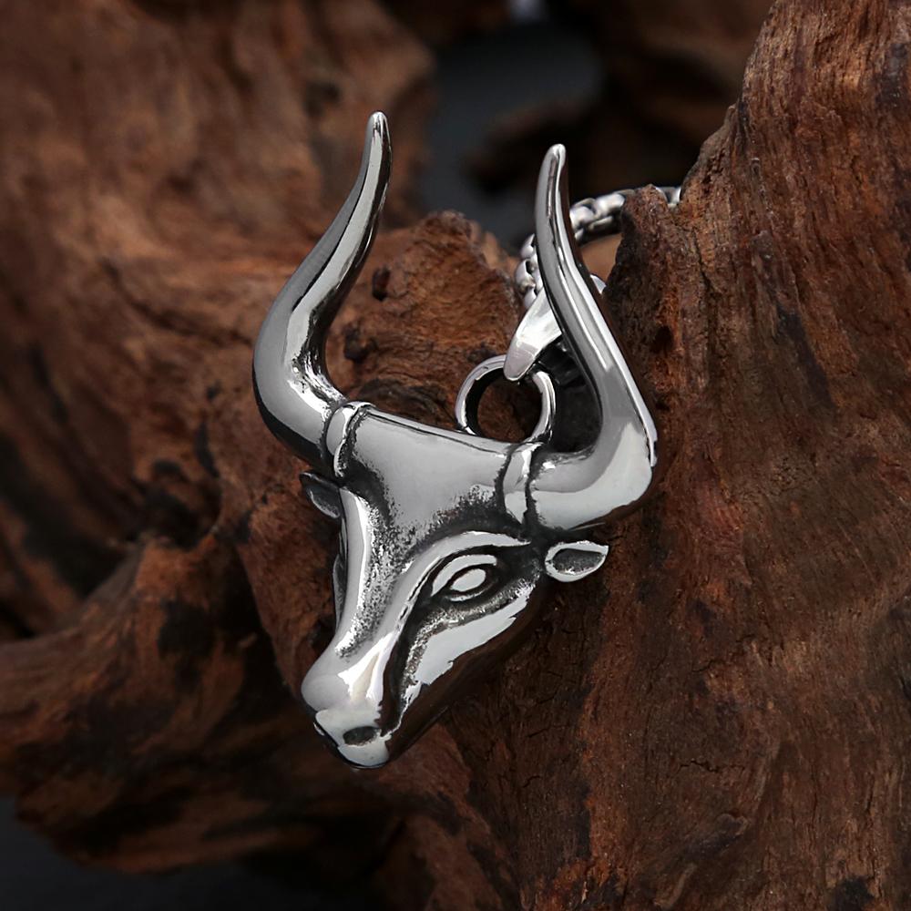 Vintage Creative High Polish Stainless Steel Bull Head Necklace Punk Personalized Male Animal Pendant Jewelry Gifts