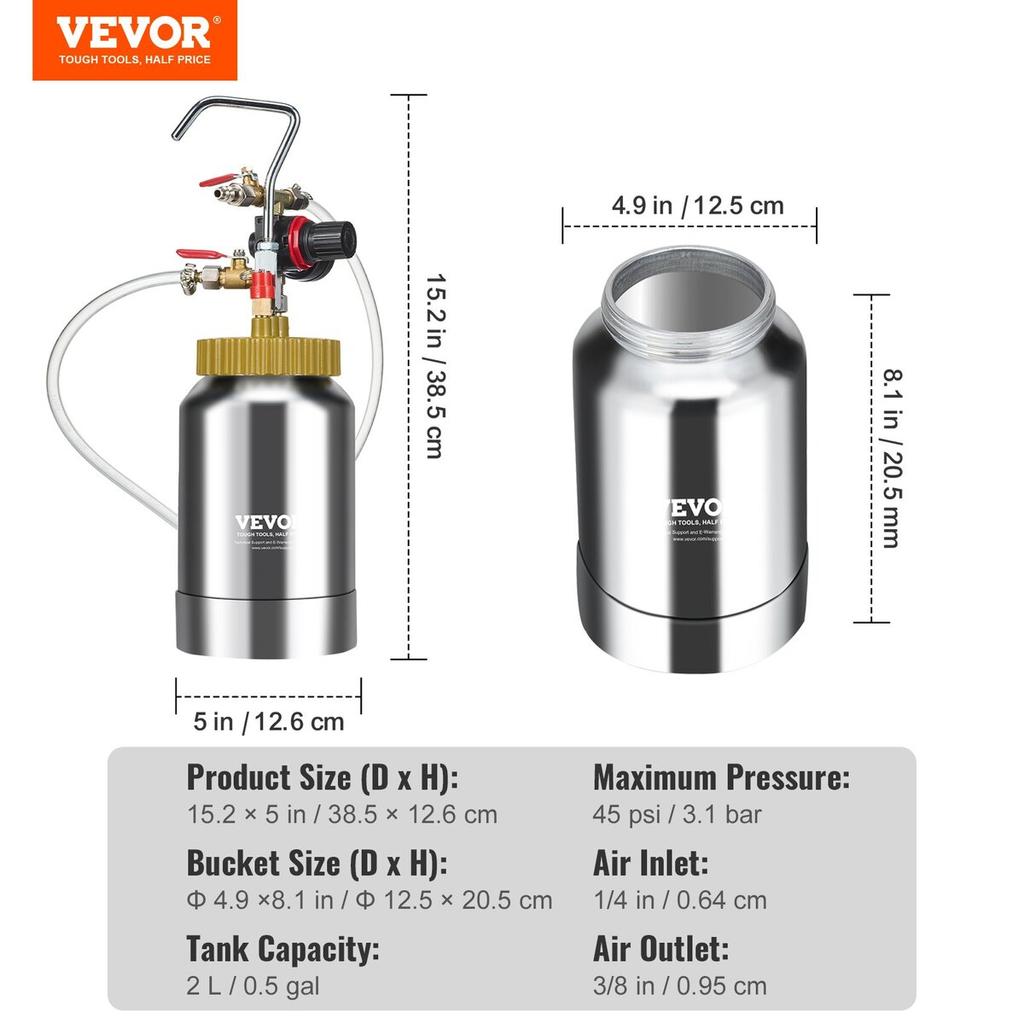 Spray Paint Pressure Pot Tank, 2L/0.5gal Lightweight Air Paint Pressure Pot, 1.8mm Nozzle Spray Paint Gun 3m Hoses for Home Decoration Architecture