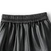Women's High-Waist Elastic Faux Leather Wide-Leg Shorts