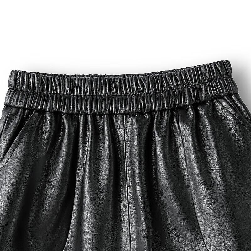 Women's High-Waist Elastic Faux Leather Wide-Leg Shorts