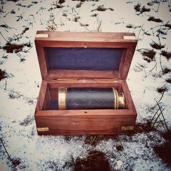 Marine Messing Teleskop mit Holzkiste Taschenkleines Spionglas Maritim Steampunk Geschenk für Sammler