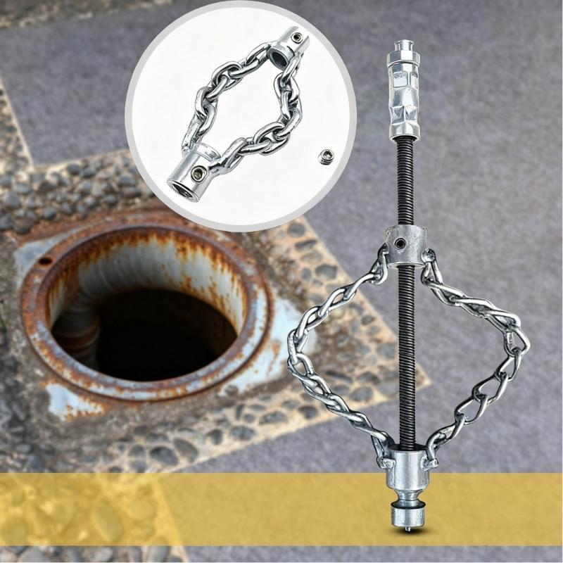 Ergonomic Handle Pipe Cleaner Chain Tool Flexible Metal Shaft System Removes Grease Debris And Root From Drainage Pipe
