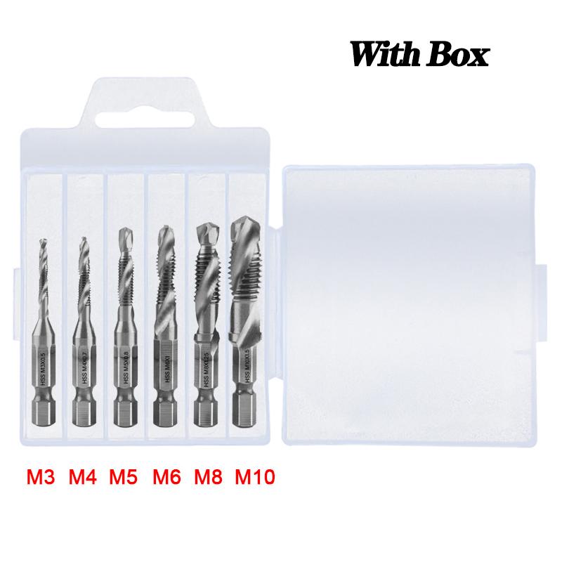 1/6Pcs Tap Drill Bit Set Hex Shank Titanium Plated HSS Screw Thread Bit Screw Machine Compound Tap M3 M4 M5 M6 M8 M10 Hand Tools