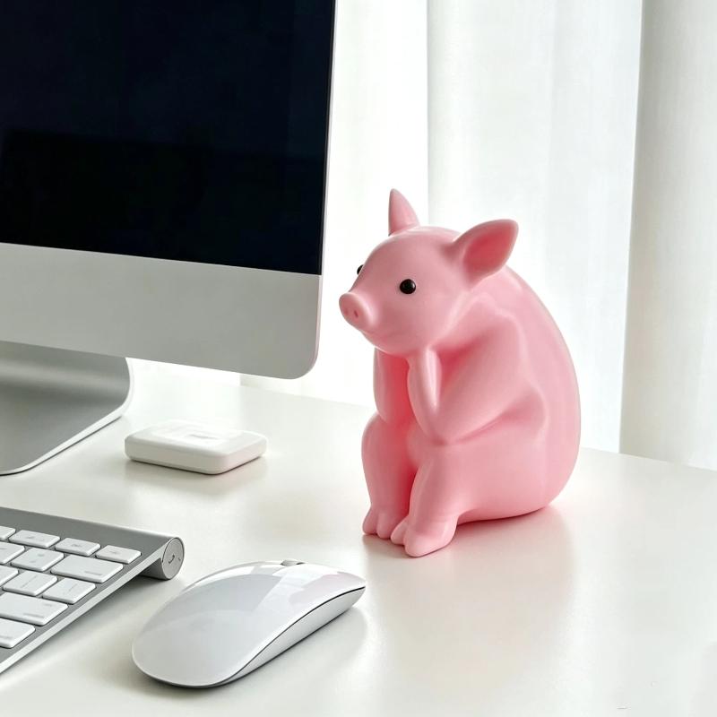 Cute Resin Pink Pig Sitting On Toilet Figurine Adorable Funny Design For Bathroom Bedroom Desktop Home Decor Gift For Pig Lovers