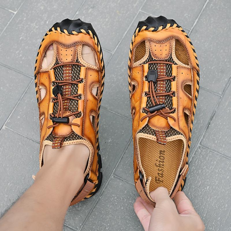 Sommer Herren Ledersandalen Herren Sandalen mit geschlossenen Zehen Atmungsaktive lässige Sneaker Sandalen für Herren Herrensandalen