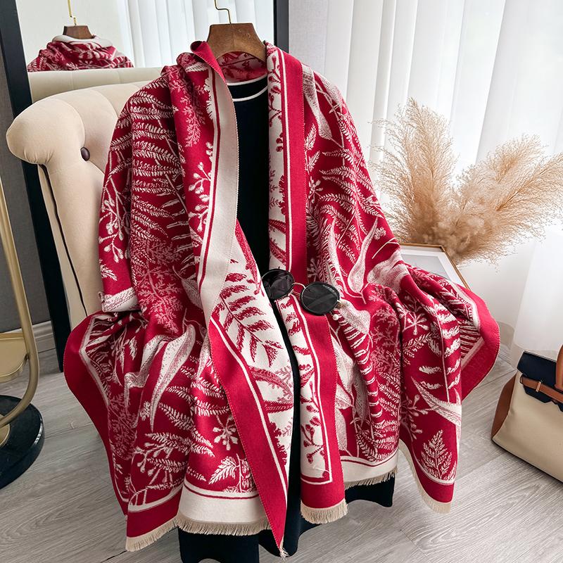 Women Winter Luxury  Cashmere Plant Pattern Scarf Thick And Warm Long Shawl Bandana Pashmina Muffler Blanket Bufanda
