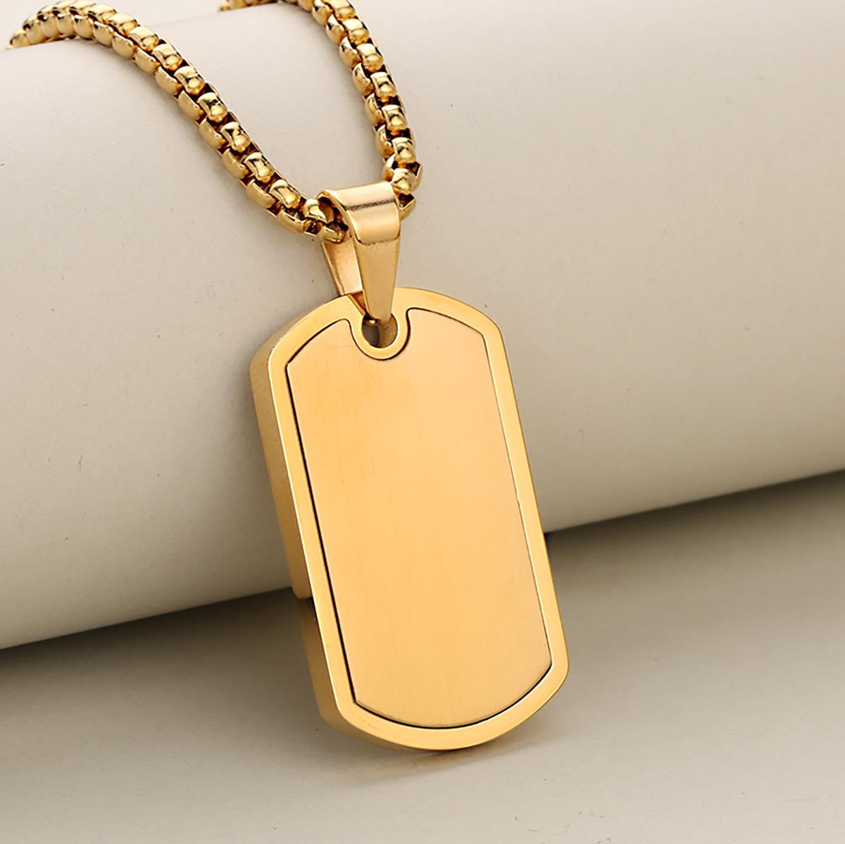 Stainless Steel Dog Tag Pendant Necklace - Polished Military Style Chain for Men Women, Multi-color
