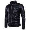 Mens Slim Fit PU Leather Motorcycle Jacket With Multiple Zippers Winter Casual Wear