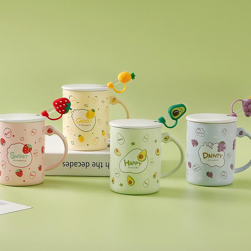 

Фруктовая соломенная чашка с крышкой, симпатичная, в стиле Ins, свежая стеклянная чашка, открывающаяся для завтрака в офисе, сувенир 400ML