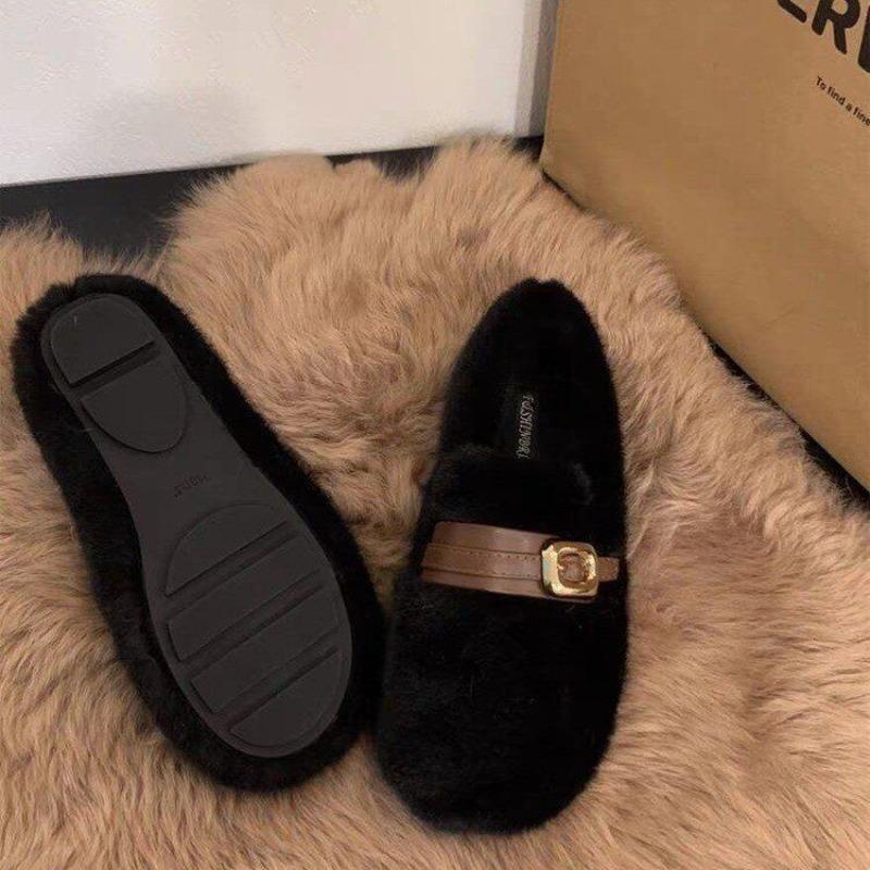 Mao Mao shoes women wear new autumn and winter one-pedal women s shoes fleece warm cotton shoes Doudou shoes 40 чёрный