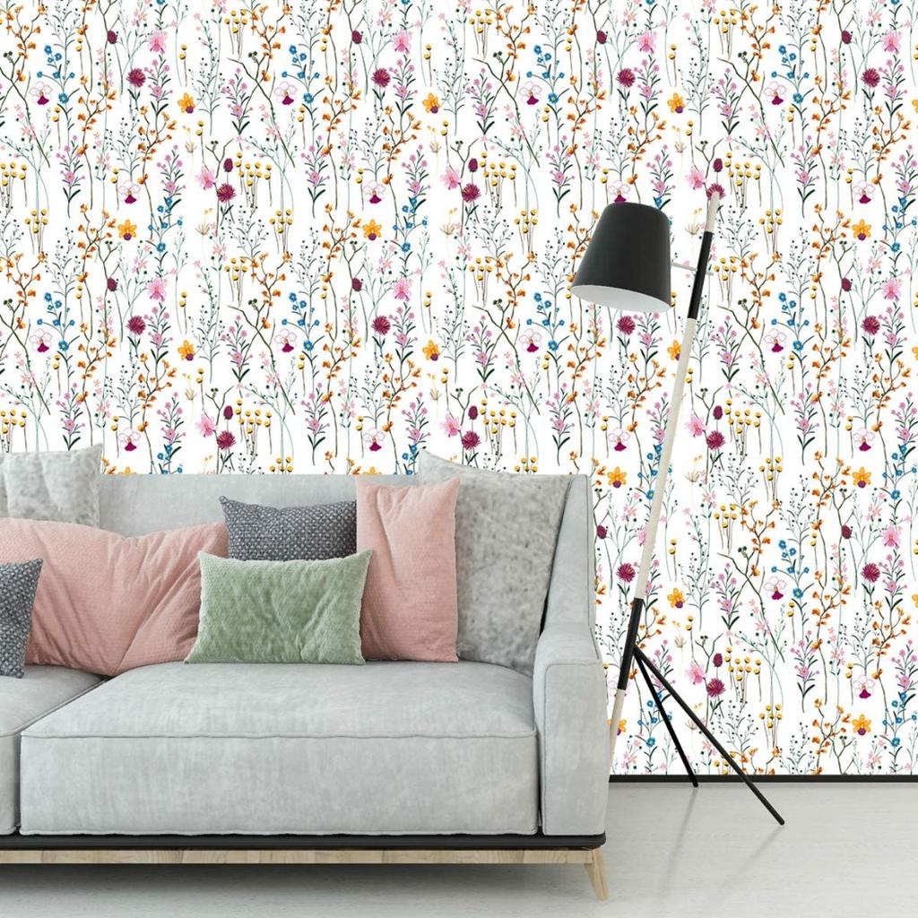 Floral Peel and Stick Wallpaper Multi Color Self-Adhesive Wall Paper Removable Wall Decor for Home Bedroom Walls Doors Stairs