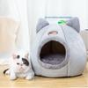 Foldable and Removable Cat Bed Self Warming for Indoor Cat Dog House with Mattress Puppy Cage Lounger Grey