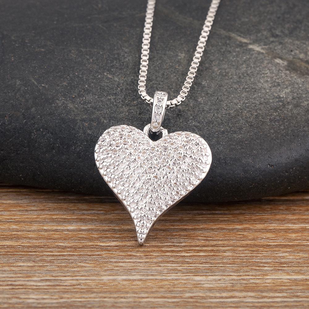 Nidin Light Luxury Trendy Heart Shape Hollow Design Charm Pendant Necklace For Women Men Sparkling Zircon Chain Jewelry Gifts