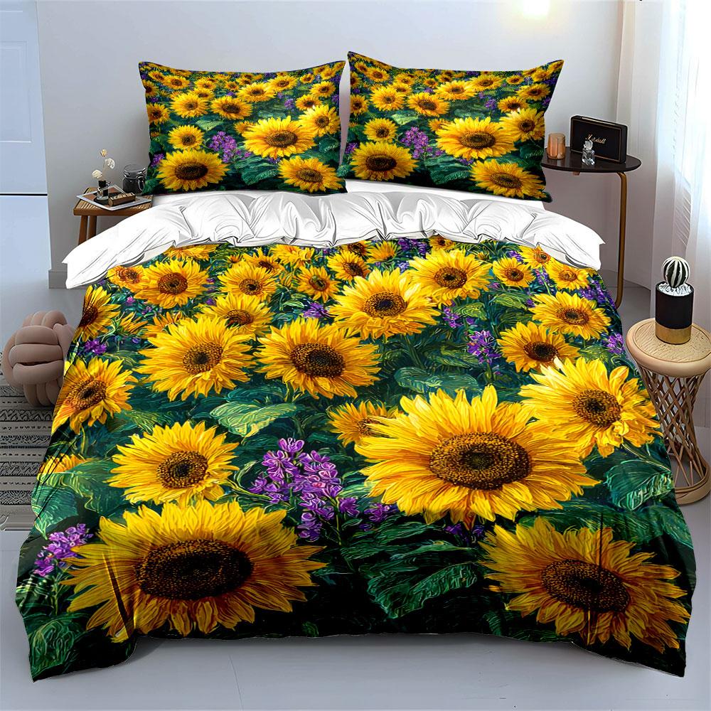 Sunflower Themed Bedding Set Decor Multiple Sizes Kid'S And Adults' Bedroom Exquisite 3Pc Bedding Set, Gift