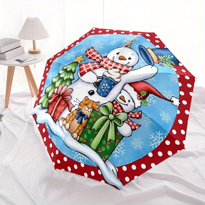 1pc Christmas Snowman, Automatic Folding Umbrella - 8-Rib Iron Frame, Windproof, Portable Sunshade with Plastic Handle for Travel & Outdoor