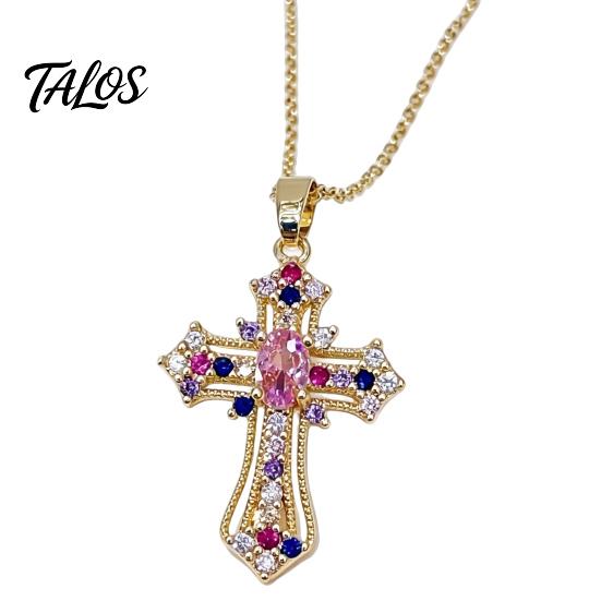 Elegant Gift for Women Catholic Christian Necklace, Retro Religious Pendant Colorful Rhinestone Necklace Statement Daily Wear, Jewelry Exquisite Inlay