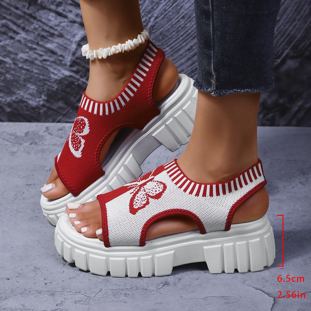

Color Matching Muffin Sandals Women S Summer Butterfly Flying Weaving Breathable Large Size Thick-Soled Elastic Band Sports Sandals 36 красный