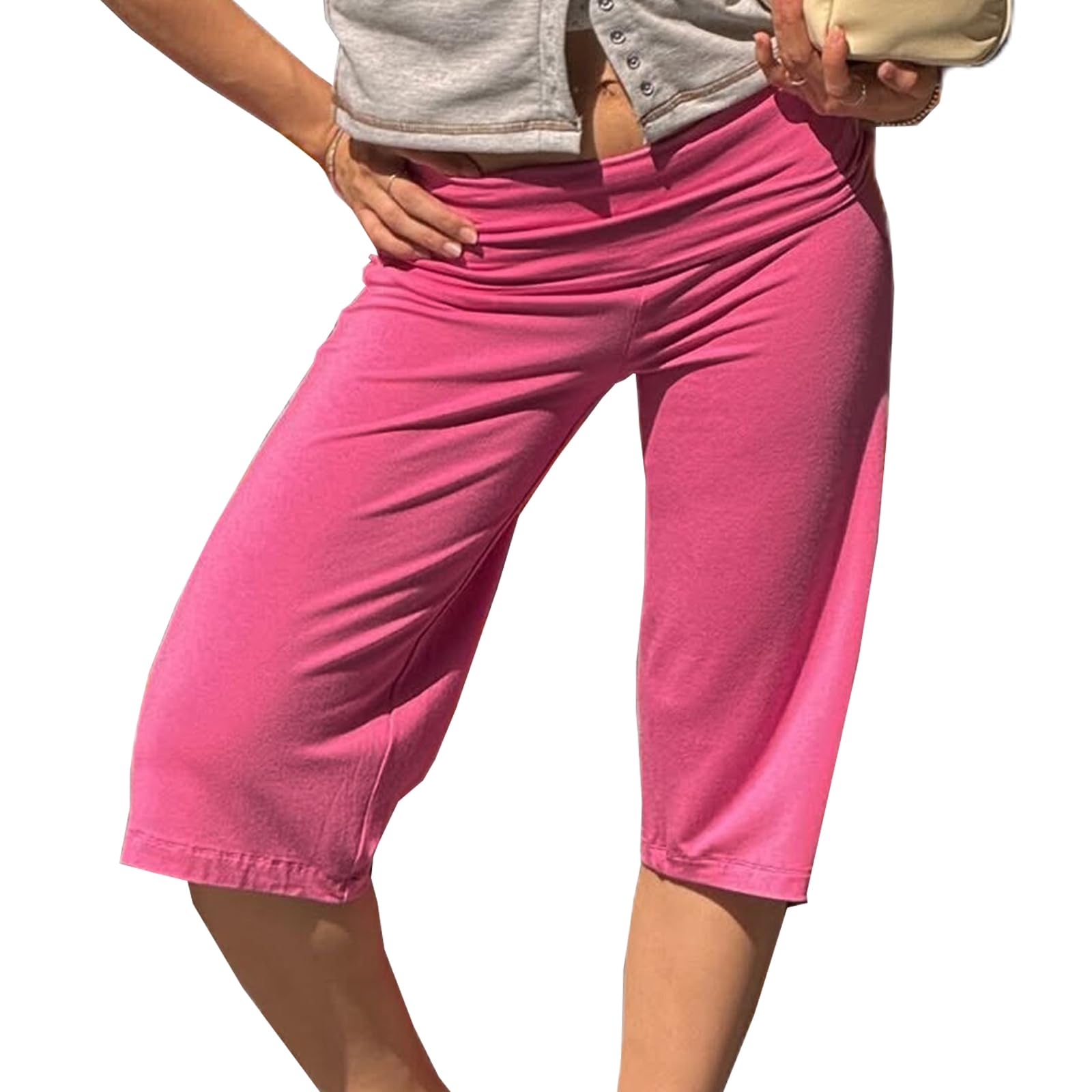 

Women s High Waist Casual Knee Length Shorts Five Point Pants Comfortable Fit Lightweight Fabric Suitable for Daily Wear and Outdoor Activities XL рожевий