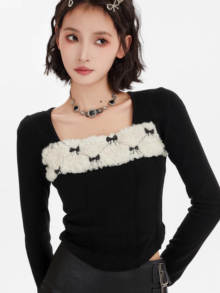 Y2K Vintage Slim T Shirts Women Autumn Winter Bottoming Crop Tops Patchwork Long Sleeve Tees Korean Fashion Pullover