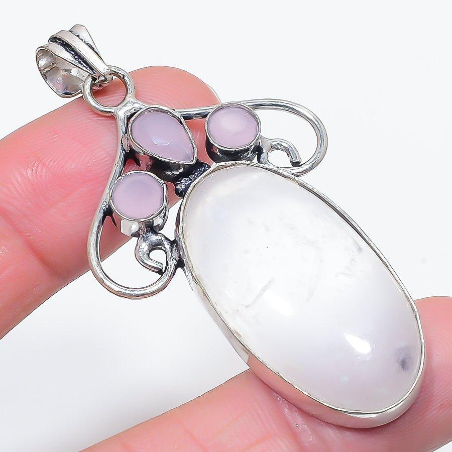 

Natural Rose Quartz, Chalcedony 925 Sterling Silver Jewelry Pendant 2.52 c9v21