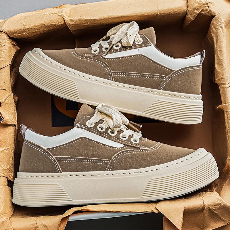 Sneakers da Uomo Piattaforma in Pelle Scamosciata Scarpe Casual Stringate Retro Suola Spessa Antiscivolo Calzature Quotidiane