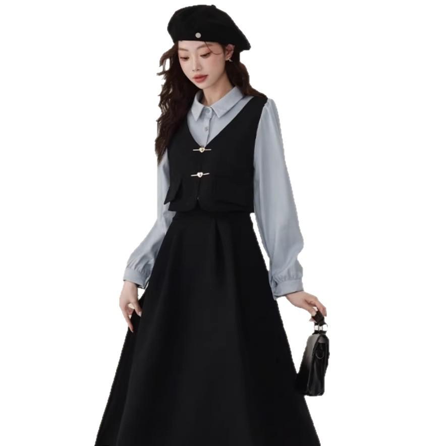 Plus Size Spring Polo Short-Sleeve Cinched Waist Two-Piece Dress Skirt for Women