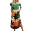 Women's Casual Comfortable V-Neck Loose Hem Split Vacation Short Sleeve Beach Long Dresses
