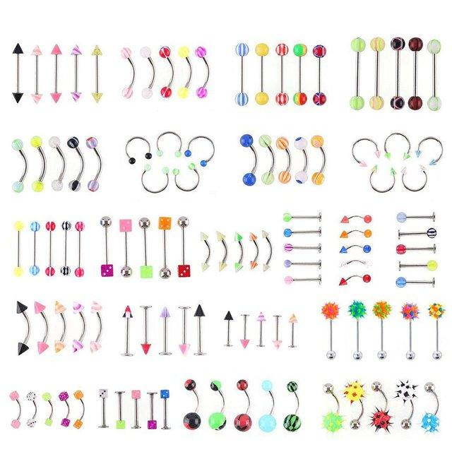 Vente Chaude 110 PCS Bijoux de Corps Piercing Sourcil Nombril Ventre Langue Lèvre Barre Anneau 24 Styles