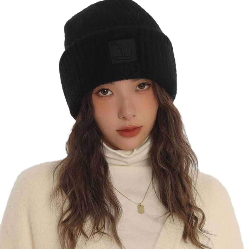 Women's Big Head Fence Woolen Hat Autumn and Winter New Style Loose Warm Pile Cold Hat Showing Face Small Ear Protection Knit Hat Trendy