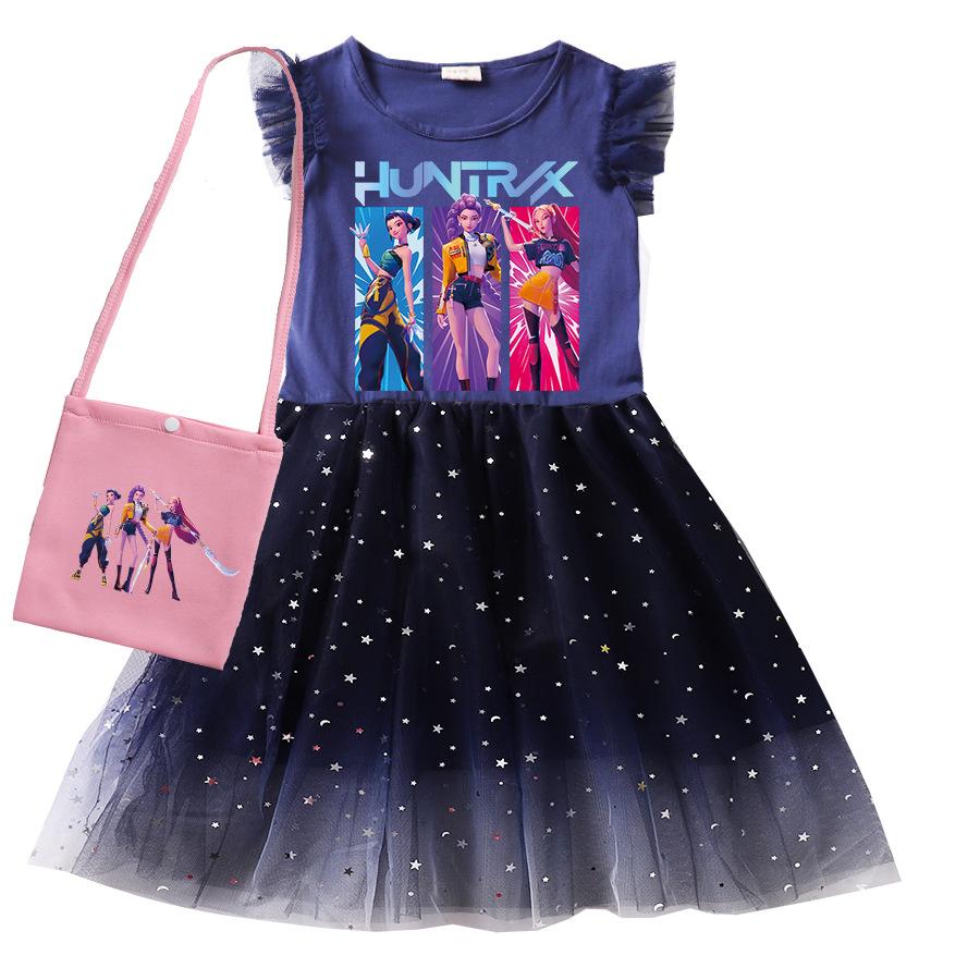 Sukienka dla dzieci Huntrix Kpop Łowca Demonów Urodziny Łowcy Demonów Kpop Kostium Dziecięcy Ubrania dla Dziewczynek Sukienki Midi Ubrania dla Dziewczynek