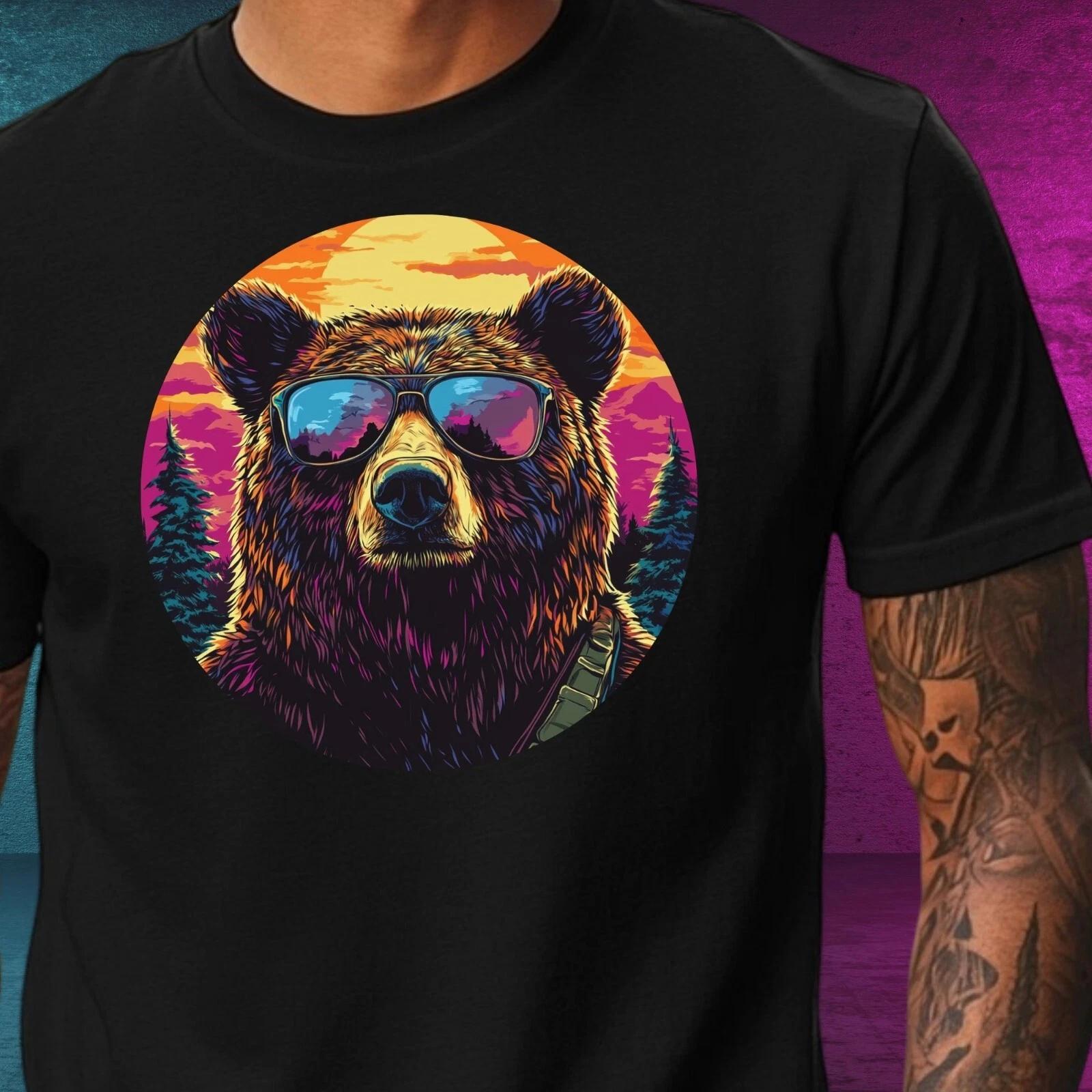 T-Shirt Herren Grizzlybär mit Sonnenbrille Motiv Baumwolle Größe XS bis 5XL M