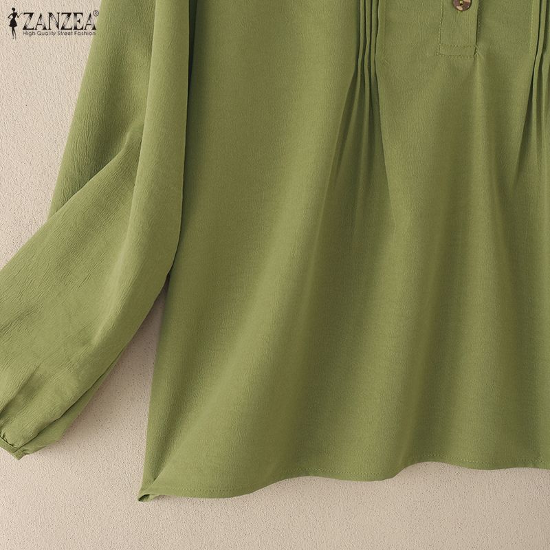 ZANZEA Dámská ležérní jednobarevná volná halenka s V-výstřihem a dlouhým rukávem