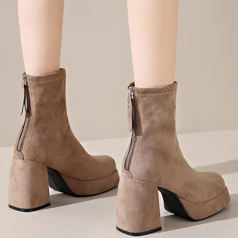 Fashion Small High Heel Stretch Skinny Boots Women 2025 Fall Winter New Block Heel Platform Platform Booties Fashion Boots