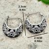 Vintage Bohemian Hoop Earrings, Silver Plated Zinc Alloy Floral Design, Distinctive Women's Dangle Jewelry Gift