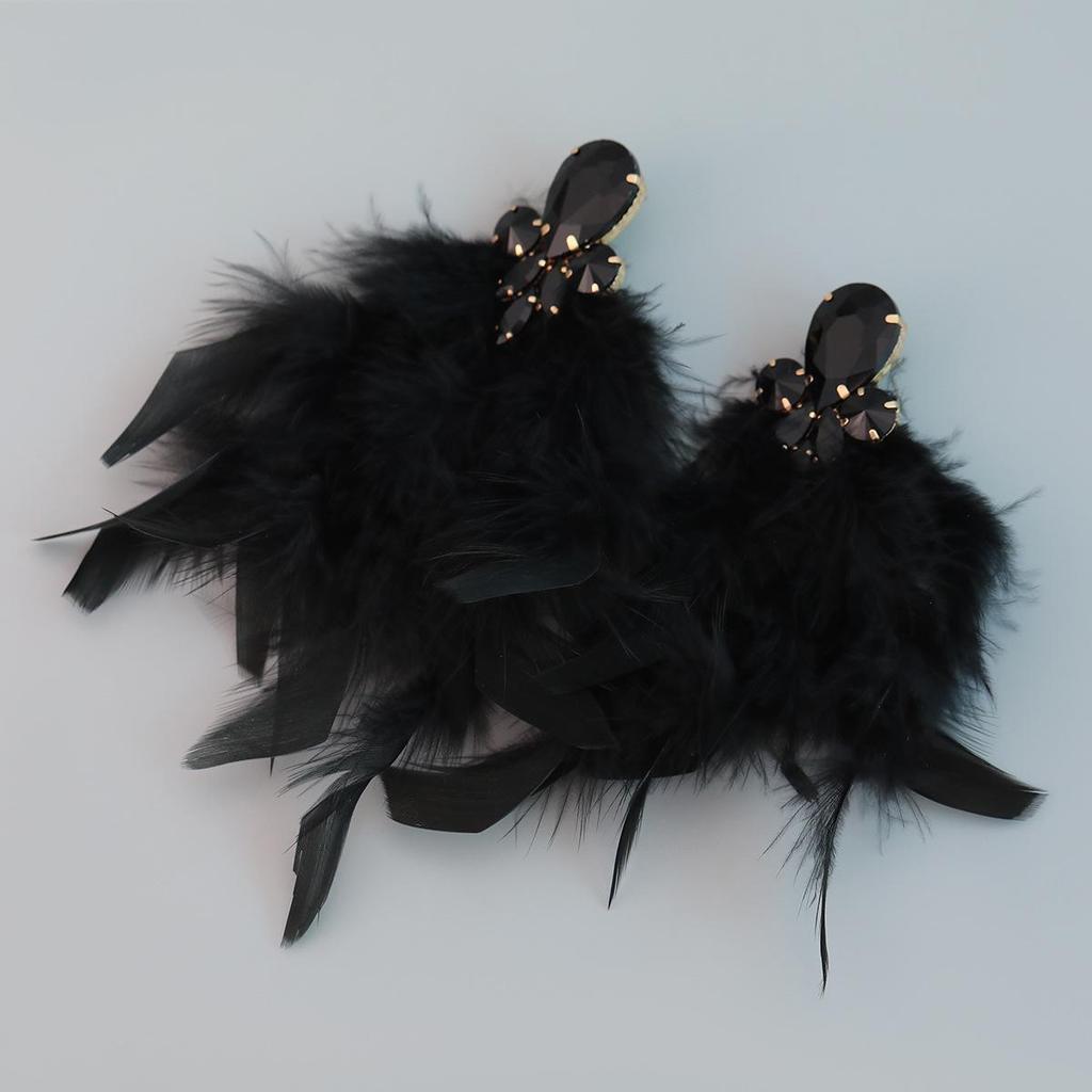 Bohemian Flower Tassel Long Feather Earrings with Alloy and Diamond Accents for Women
